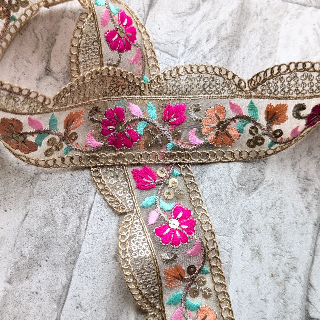 【中幅】インド刺繍リボン Handmade｜手作り｜インドハンドメイド素材、布小物 ＃9020