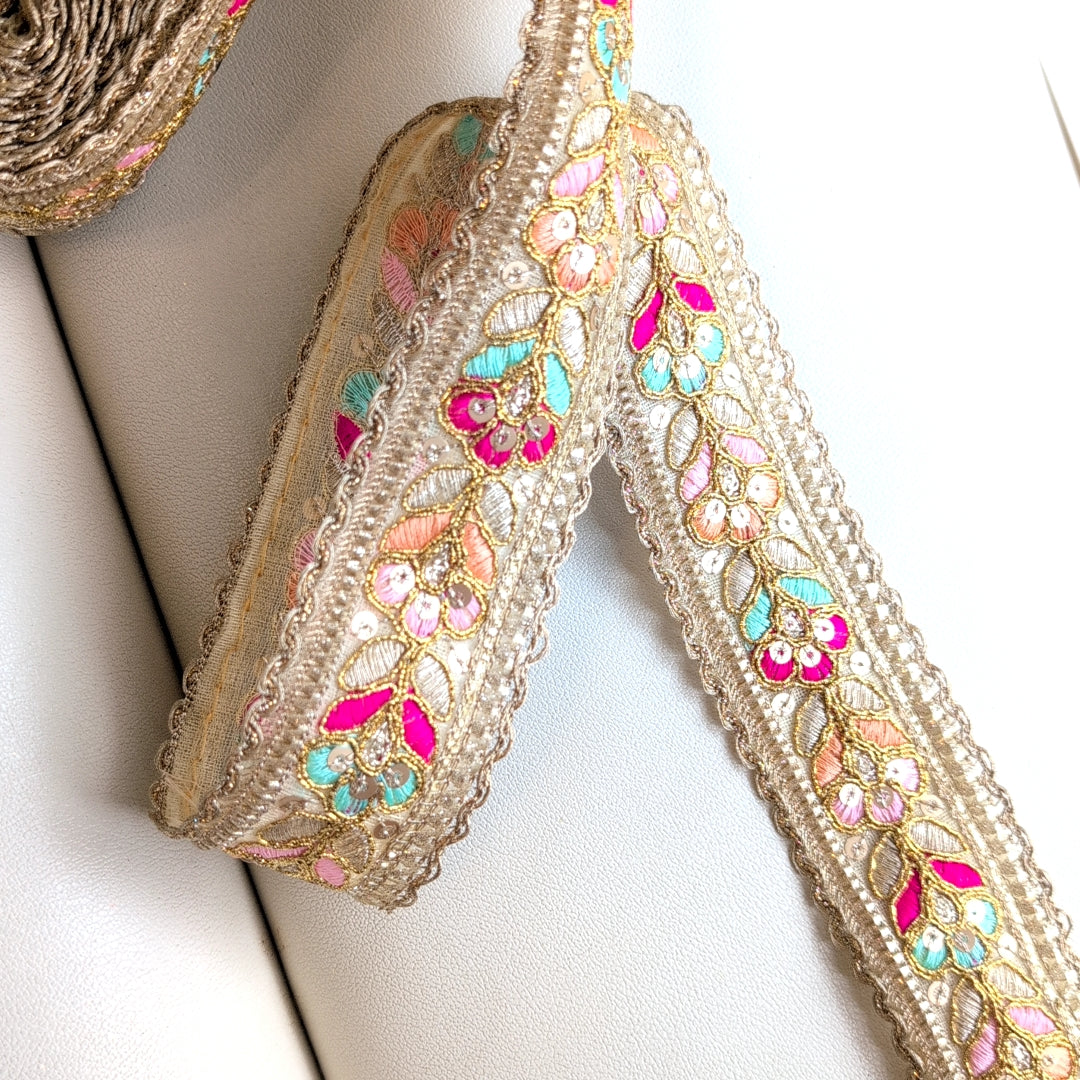 【中幅】インド刺繍リボン Handmade｜手作り｜インドハンドメイド素材、布小物 ＃9100