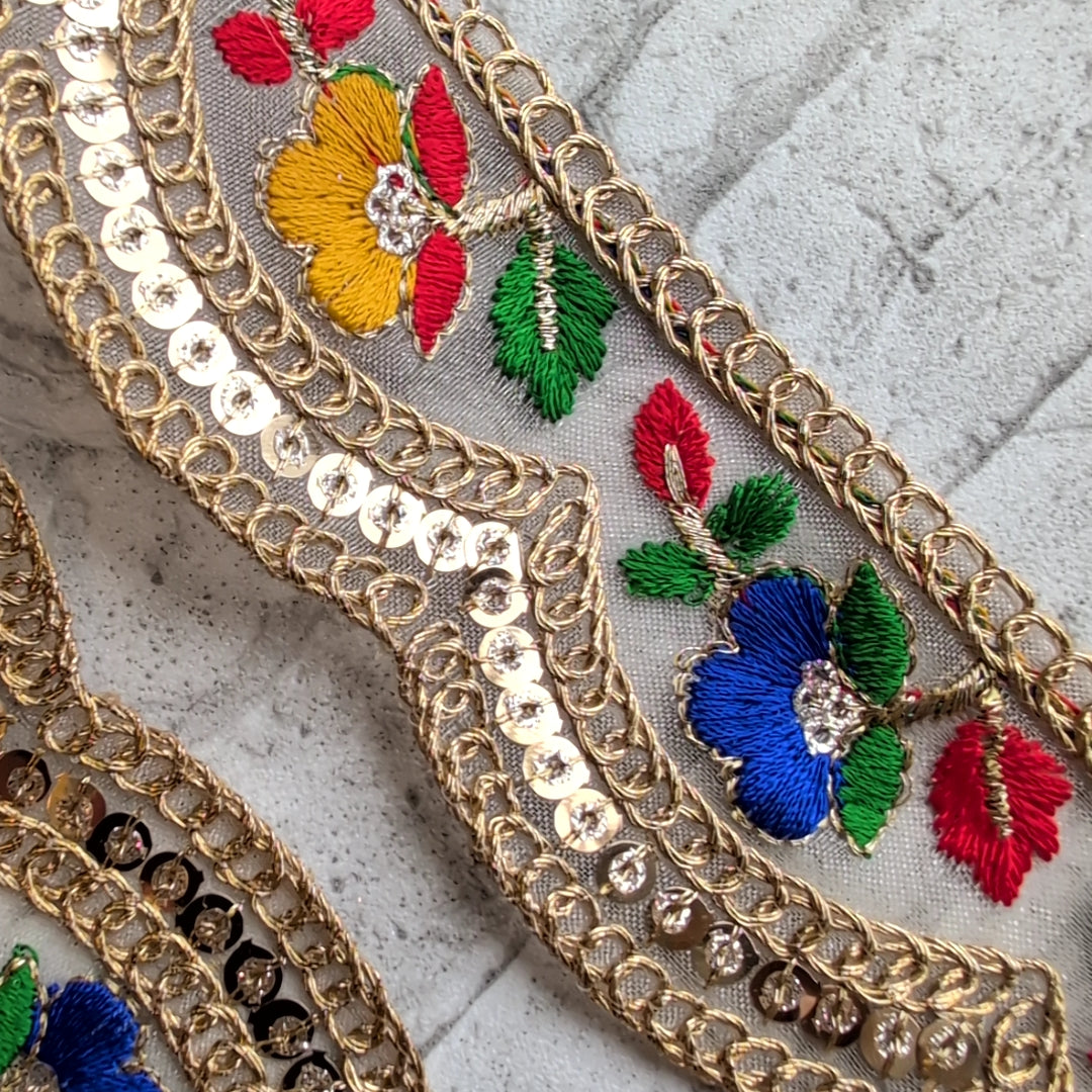 【中幅】インド刺繍リボン Handmade｜手作り｜インドハンドメイド素材、布小物 ＃9040