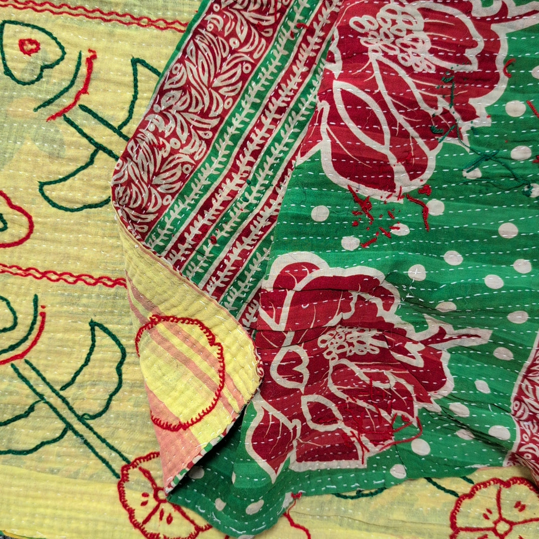 ヴィンテージカンタキルト ラリーキルト kantha ラグマット ［未完の華］#1152