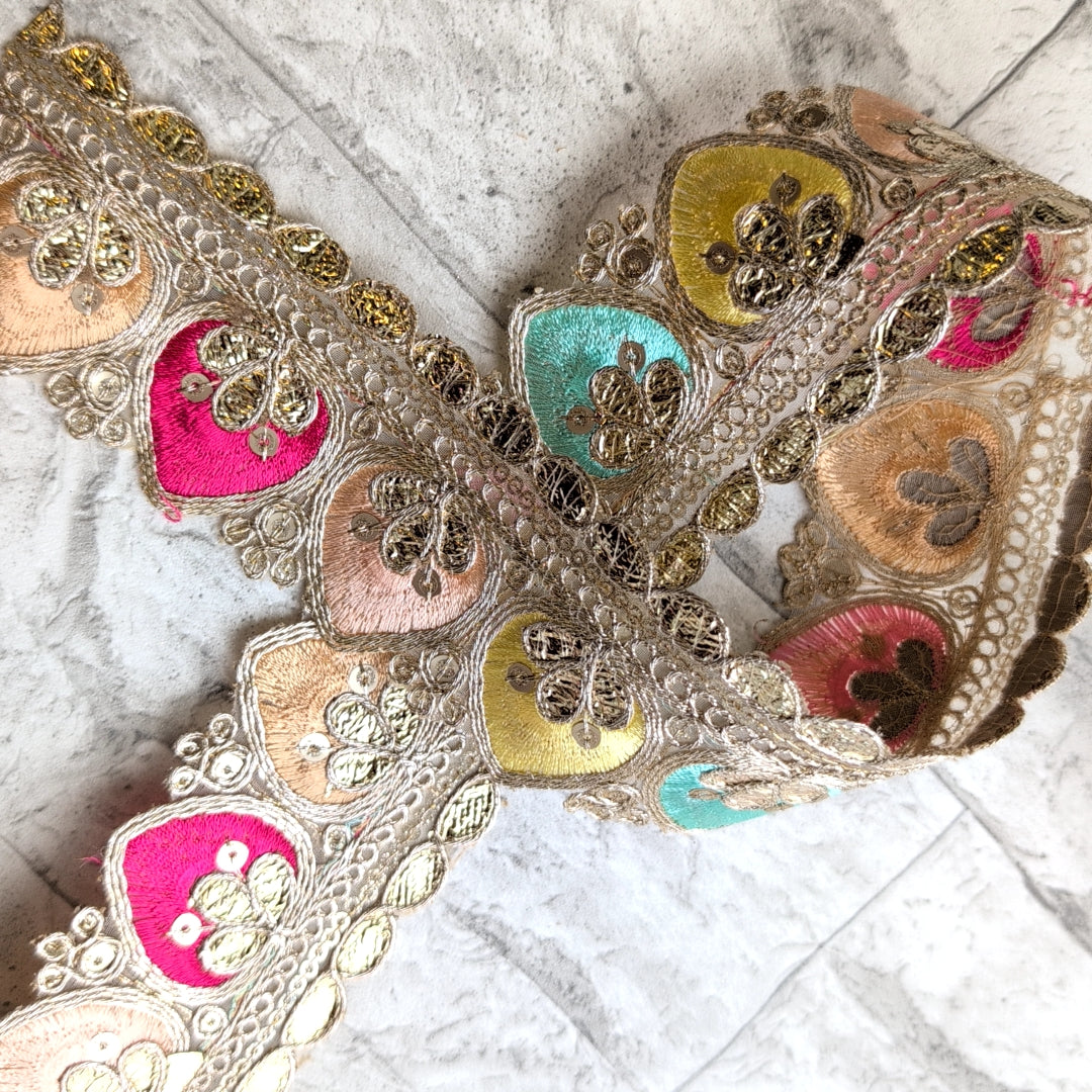 【中幅】インド刺繍リボン Handmade｜手作り｜インドハンドメイド素材、布小物　＃9000