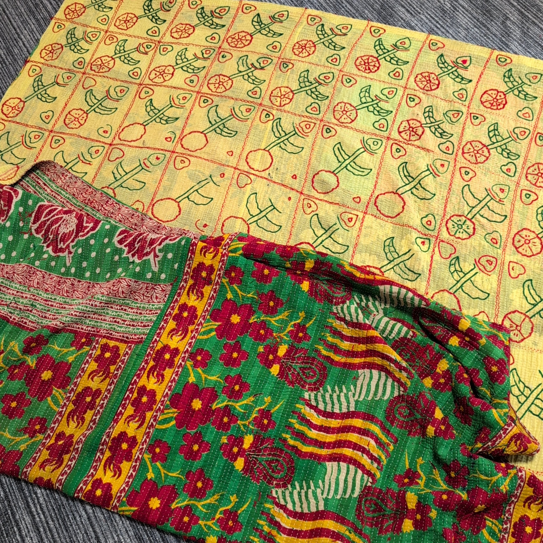 ヴィンテージカンタキルト ラリーキルト kantha ラグマット ［未完の華］#1152