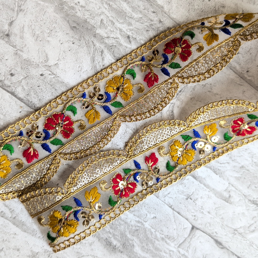 【中幅】インド刺繍リボン Handmade｜手作り｜インドハンドメイド素材、布小物 ＃9080