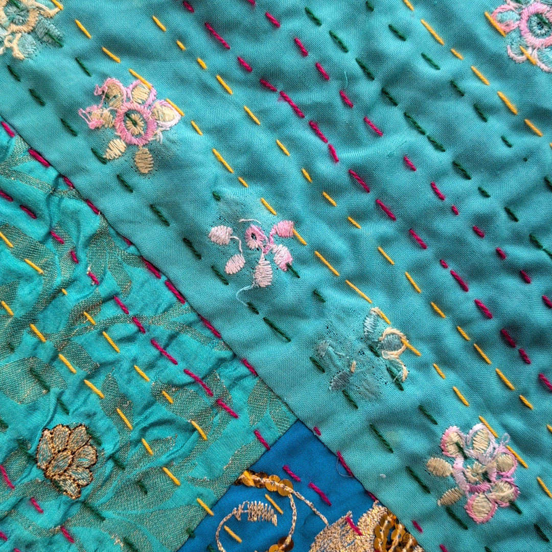 【L】ヴィンテージカンバディアキルト ベッドスプレッド 刺繍姫キルト ［フラワーソーダ］ #949