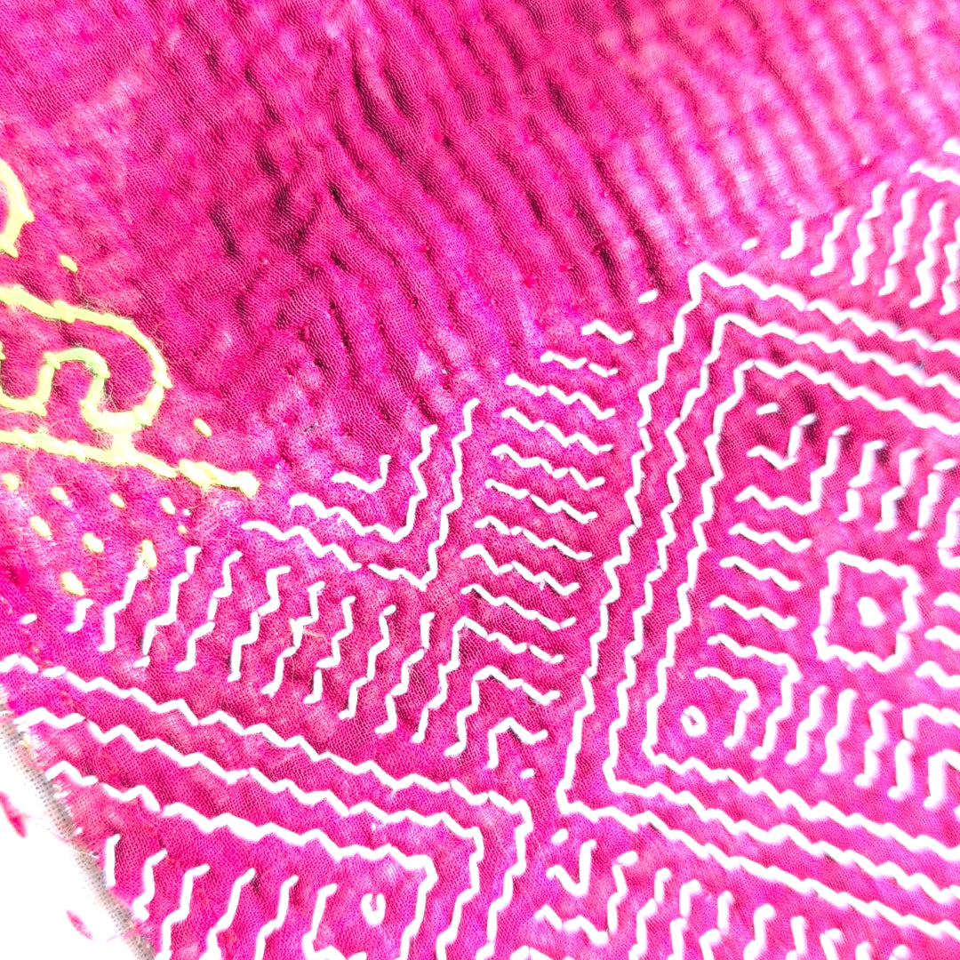 ヴィンテージカンタキルト生地｜ラリーキルト｜刺繍刺し子布｜ハギレ カットクロス＃1206