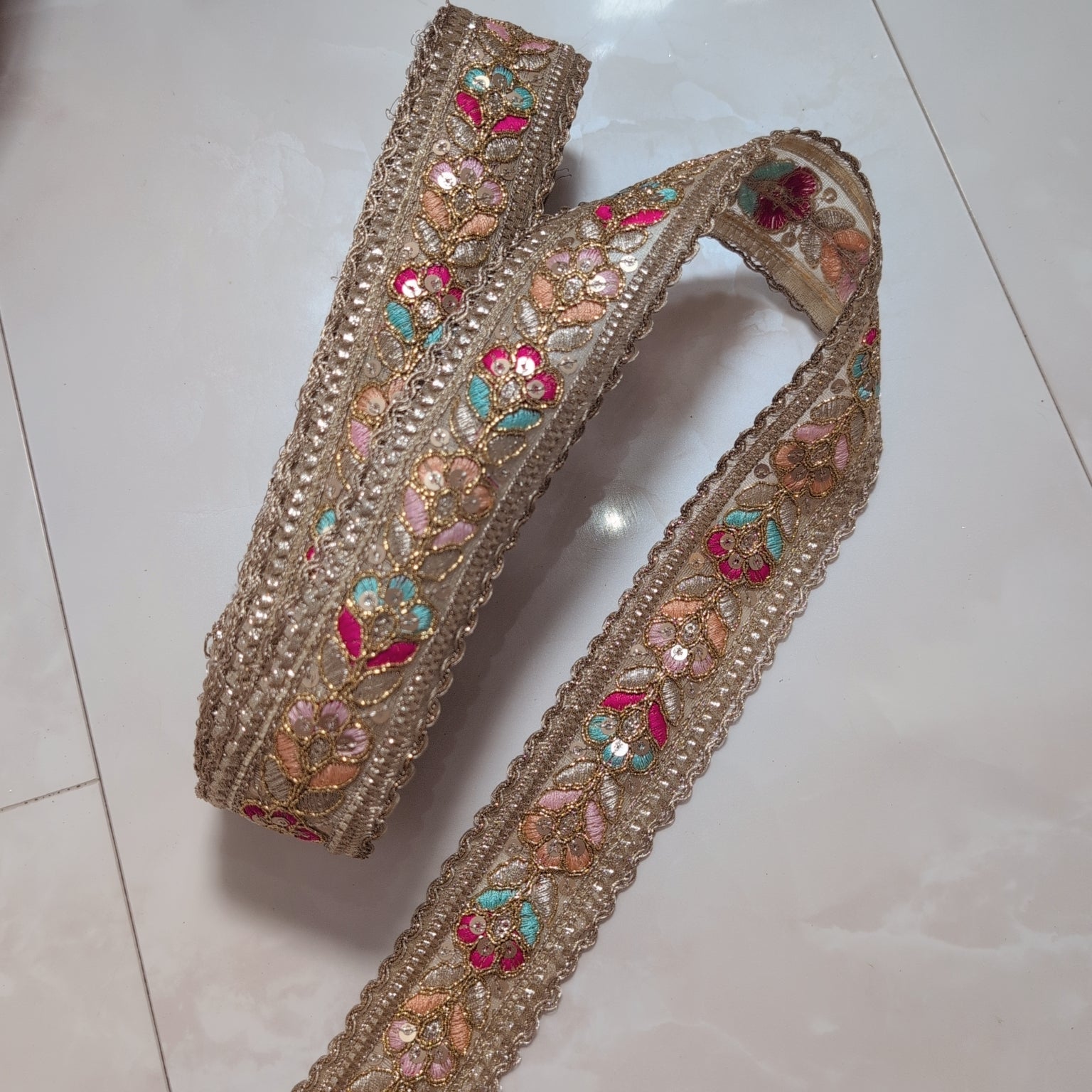 【中幅】インド刺繍リボン Handmade｜手作り｜インドハンドメイド素材、布小物 ＃9100