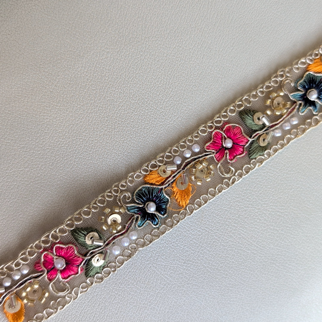 【細幅】インド刺繍リボン Handmade｜手作り｜インドハンドメイド素材、布小物 ＃9009