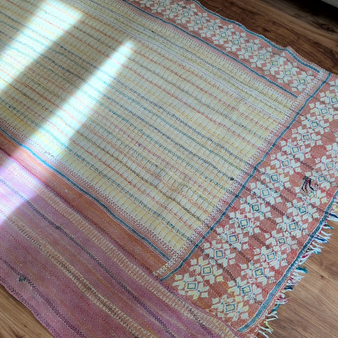 ヴィンテージ カンタキルト ラリーキルト ラグマット アジア雑貨「春の蝶々」 #927
