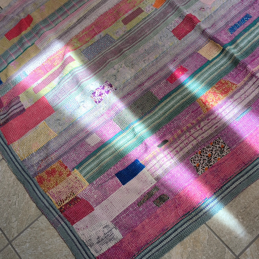 ヴィンテージ カンタキルト ラリーキルト ラグマット アジア雑貨「パステルパッチ」 #929