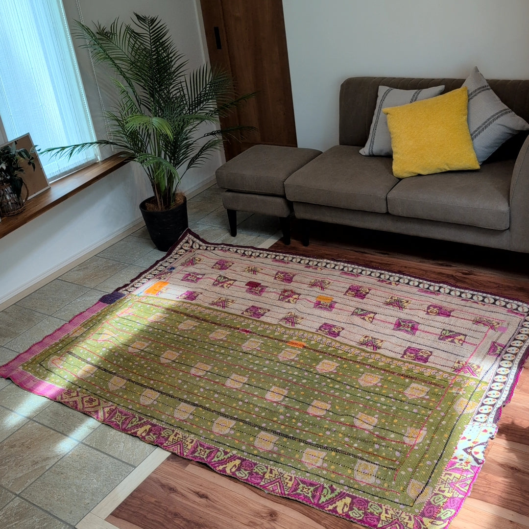 ヴィンテージ カンタキルト ラリーキルト ラグマット アジア雑貨「ヴィンテージ・ガーデン」 #930