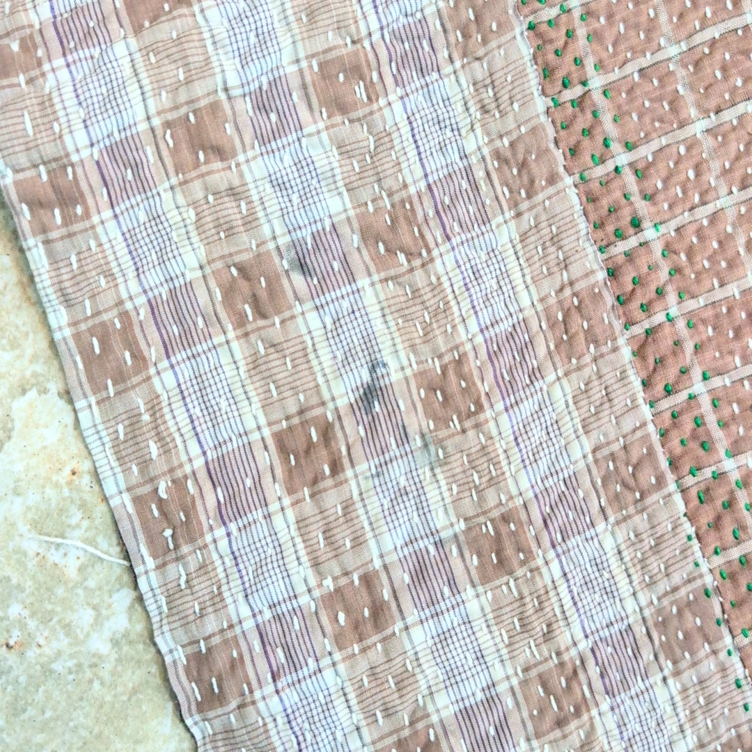ヴィンテージ カンタキルト ラリーキルト 柔らかCotton ソファカバー「シナモンチェック」 #922