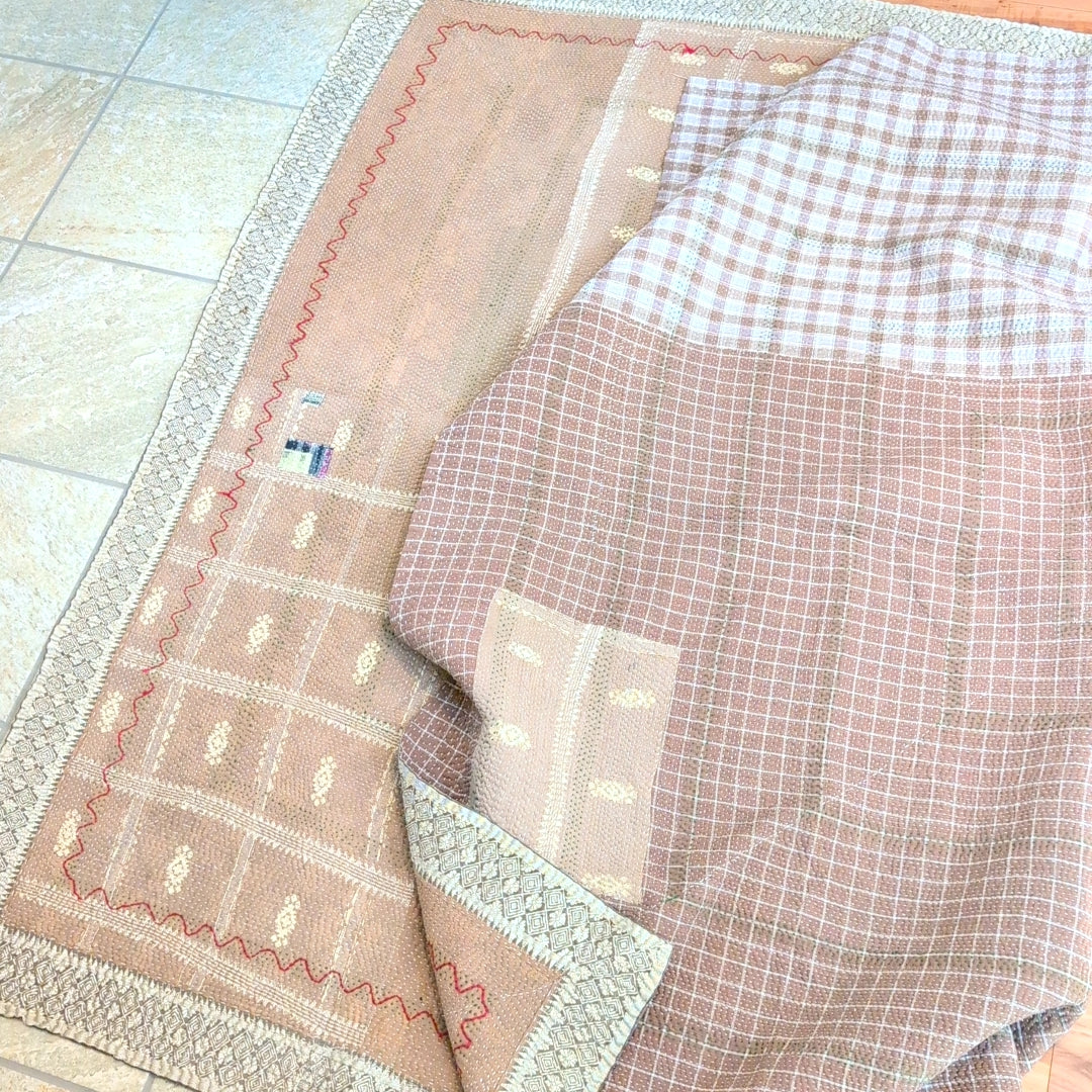 ヴィンテージ カンタキルト ラリーキルト 柔らかCotton ソファカバー「シナモンチェック」 #922