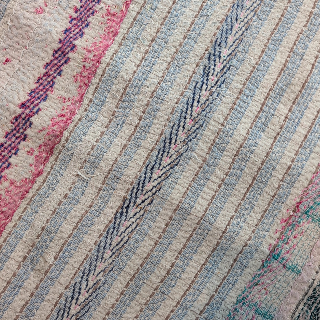 ヴィンテージ カンタキルト ラリーキルト ブランケット ベッドカバー「ラムネ雲」 #938