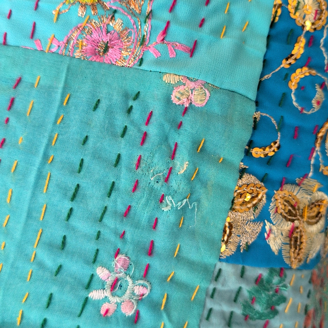 【L】ヴィンテージカンバディアキルト ベッドスプレッド 刺繍姫キルト ［フラワーソーダ］ #949