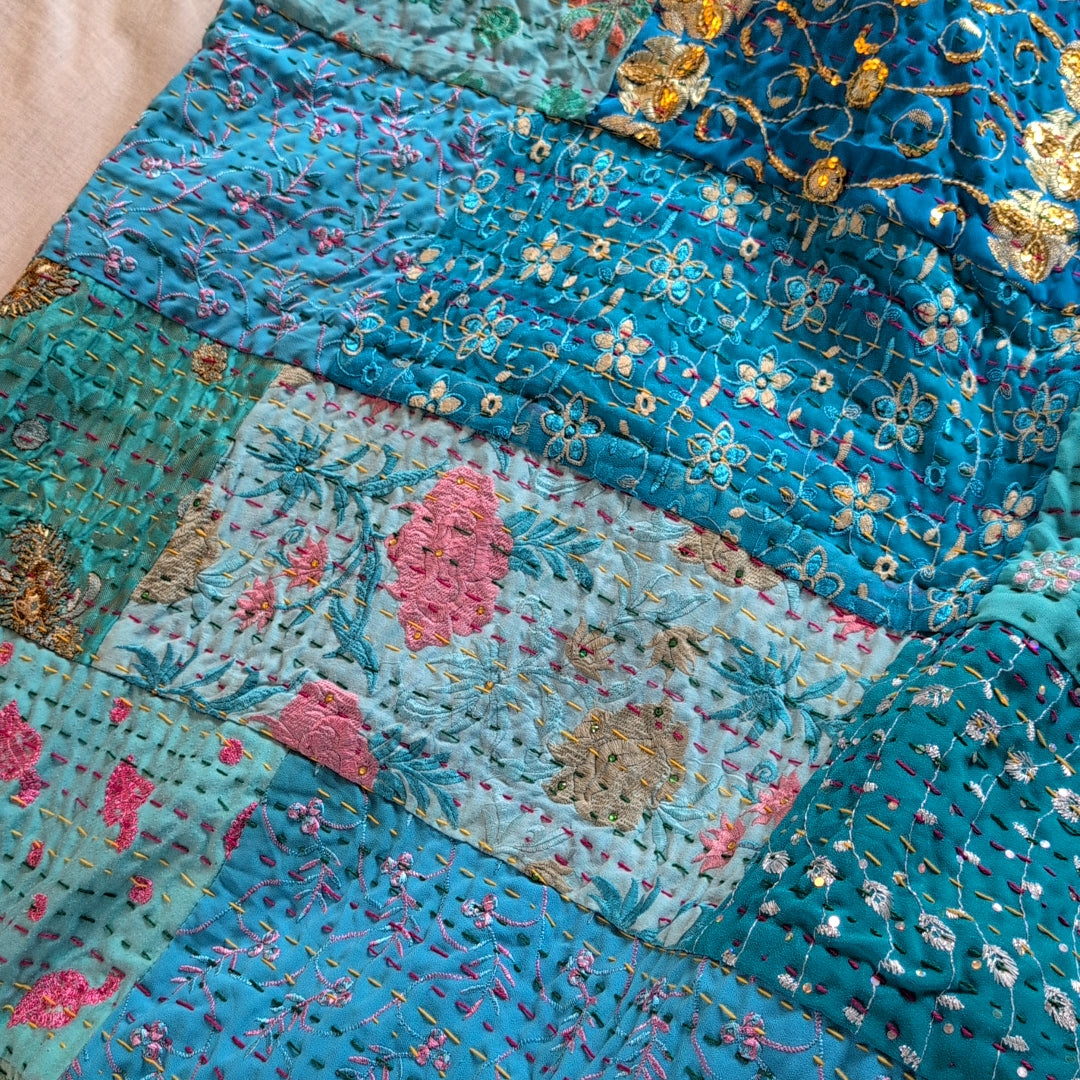 【L】ヴィンテージカンバディアキルト ベッドスプレッド 刺繍姫キルト ［フラワーソーダ］ #949