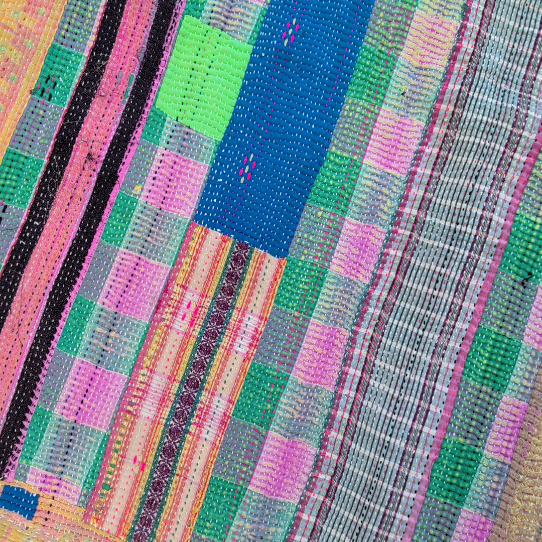 ヴィンテージカンタキルト ラリーキルト kantha ラグマット ［賑やかパレード］#1138
