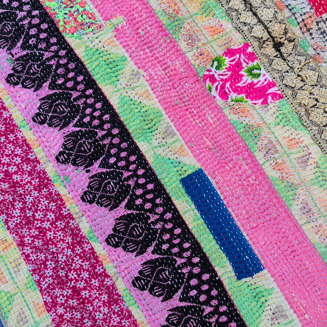ヴィンテージカンタキルト ラリーキルト kantha ラグマット ［賑やかパレード］#1138