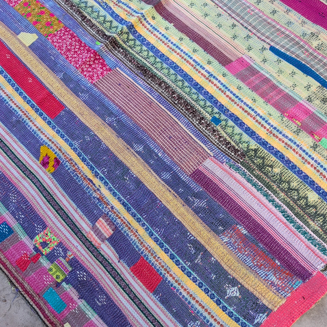 ヴィンテージカンタキルト ラリーキルト kantha ラグマット ［賑やかパレード］#1138