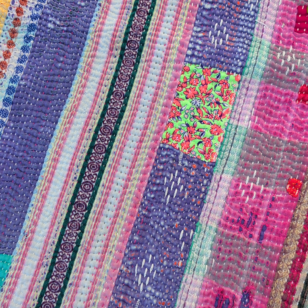 ヴィンテージカンタキルト ラリーキルト kantha ラグマット ［賑やかパレード］#1138