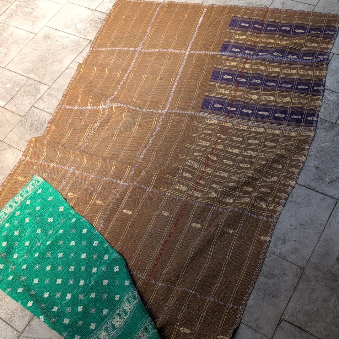 ヴィンテージカンタキルト ラリーキルト kantha マルチカバー 指し布 ［家族への祈り］#1139