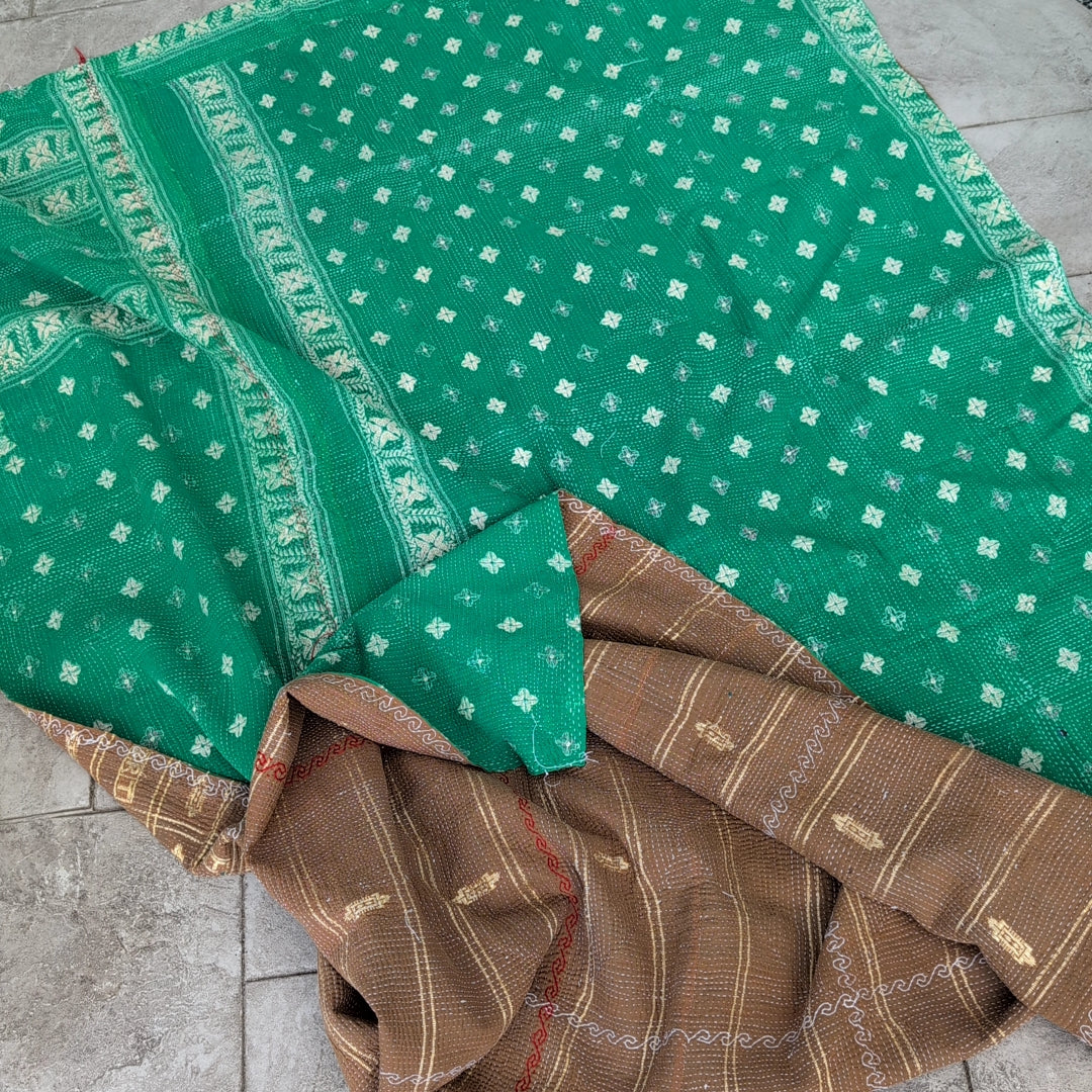 ヴィンテージカンタキルト ラリーキルト kantha マルチカバー 指し布 ［家族への祈り］#1139
