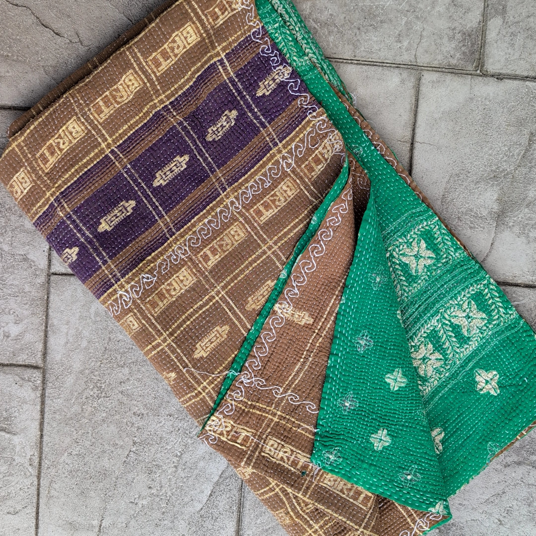 ヴィンテージカンタキルト ラリーキルト kantha マルチカバー 指し布 ［家族への祈り］#1139