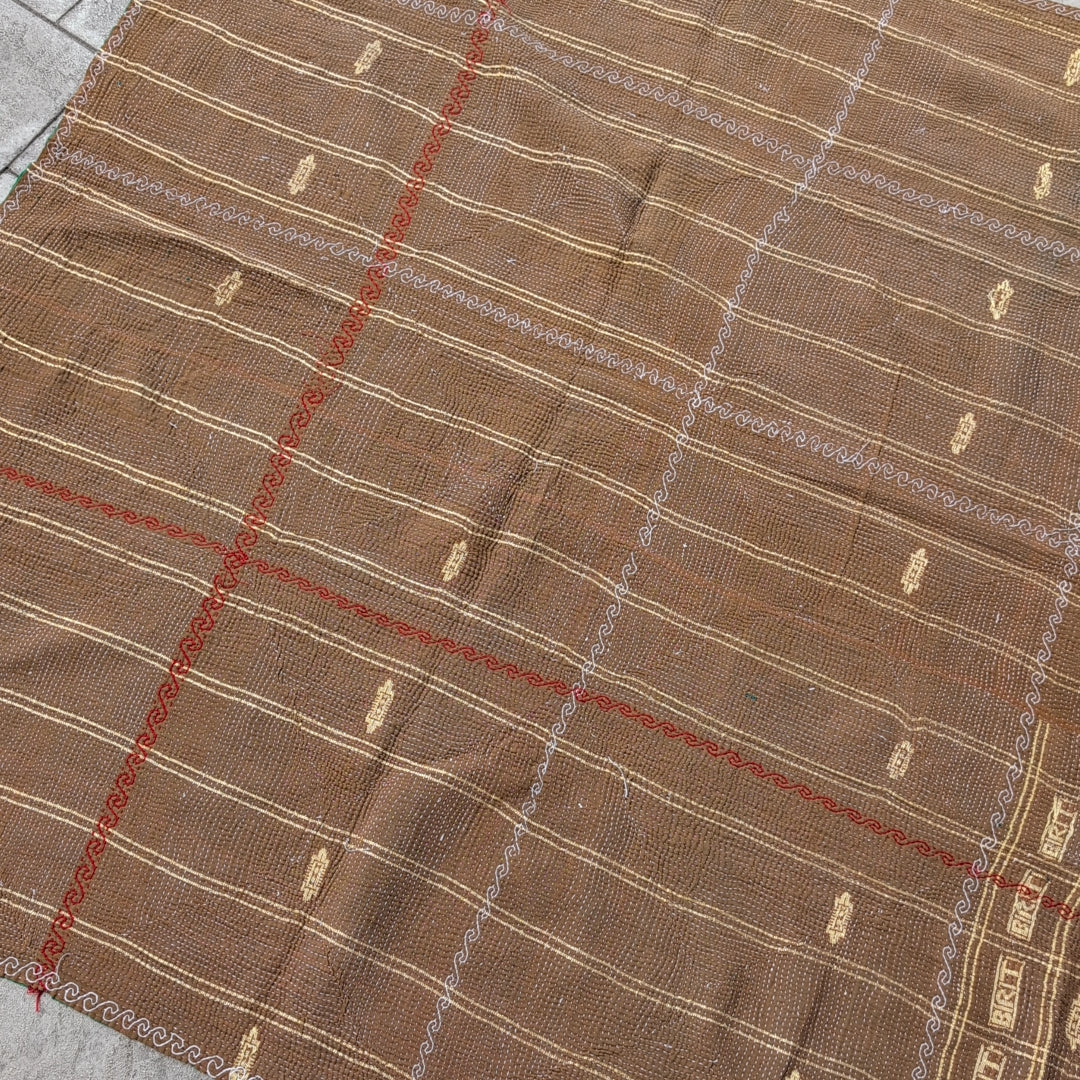 ヴィンテージカンタキルト ラリーキルト kantha マルチカバー 指し布 ［家族への祈り］#1139