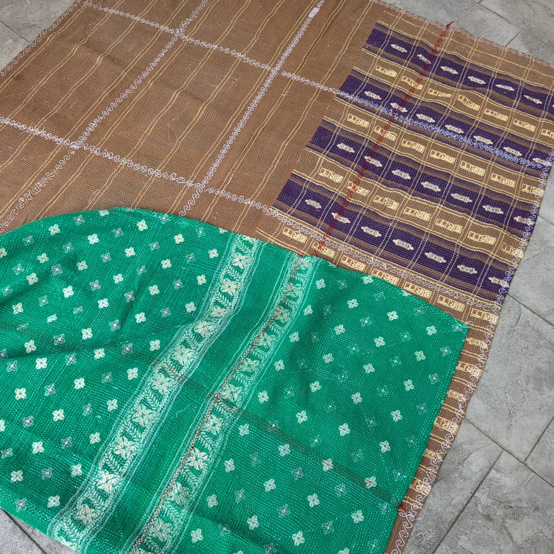 ヴィンテージカンタキルト ラリーキルト kantha マルチカバー 指し布 ［家族への祈り］#1139