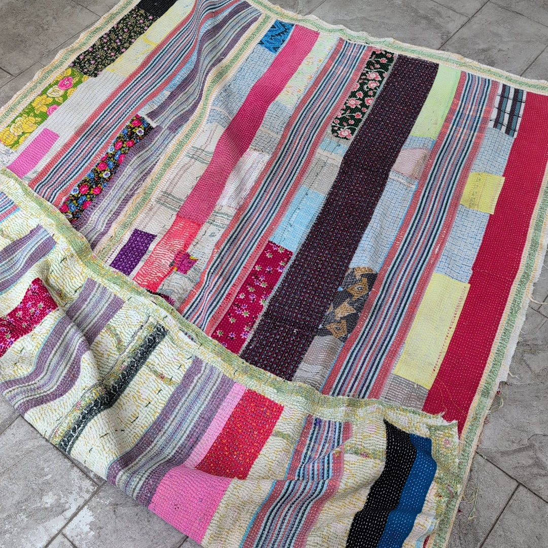 ヴィンテージカンタキルト ラリーキルト kantha ラグマット  ビンテージキルト［カラフルロード］#1140