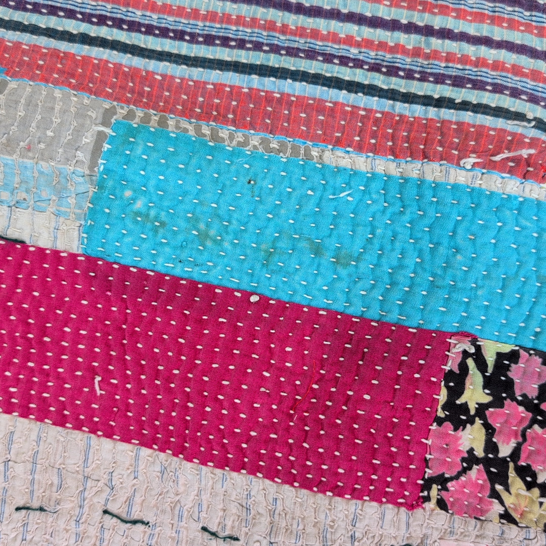 ヴィンテージカンタキルト ラリーキルト kantha ラグマット  ビンテージキルト［カラフルロード］#1140