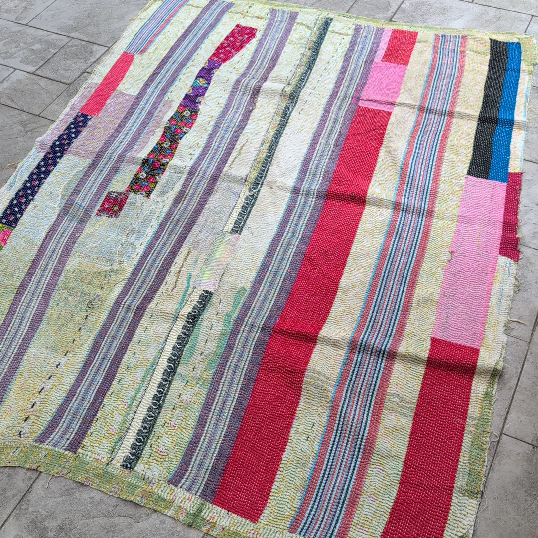 ヴィンテージカンタキルト ラリーキルト kantha ラグマット  ビンテージキルト［カラフルロード］#1140