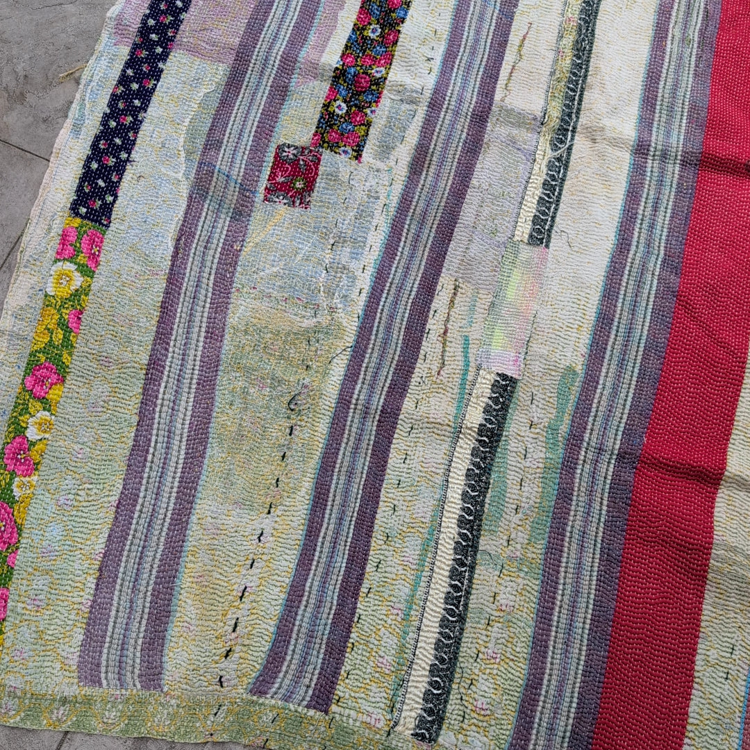 ヴィンテージカンタキルト ラリーキルト kantha ラグマット  ビンテージキルト［カラフルロード］#1140