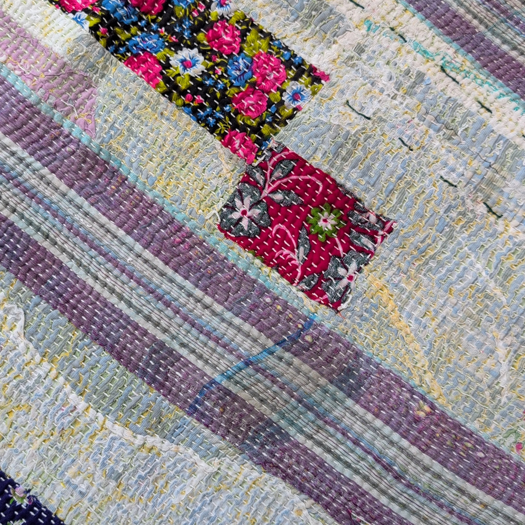 ヴィンテージカンタキルト ラリーキルト kantha ラグマット  ビンテージキルト［カラフルロード］#1140