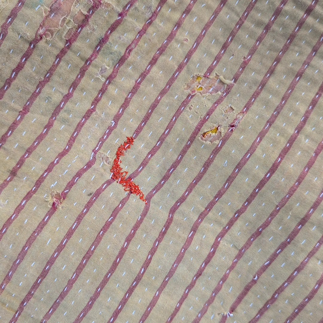 ヴィンテージカンタキルト ラリーキルト kantha ブランケット　生地 ［ヴィンテージグリーン］#1141
