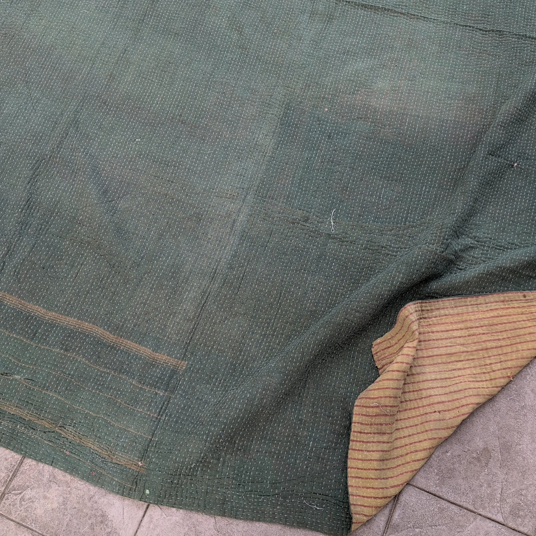 ヴィンテージカンタキルト ラリーキルト kantha ブランケット　生地 ［ヴィンテージグリーン］#1141
