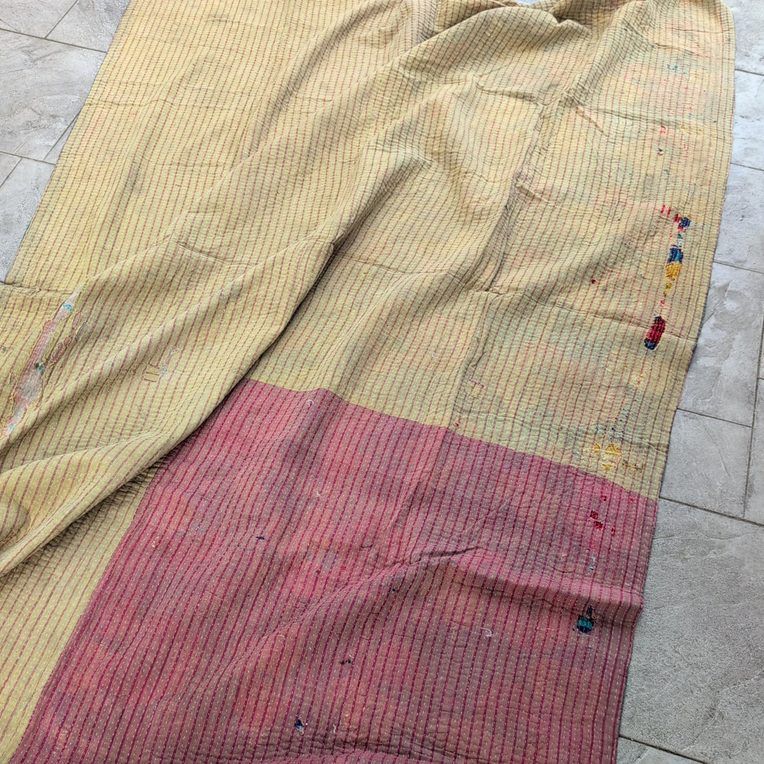 ヴィンテージカンタキルト ラリーキルト kantha ブランケット　生地 ［ヴィンテージグリーン］#1141
