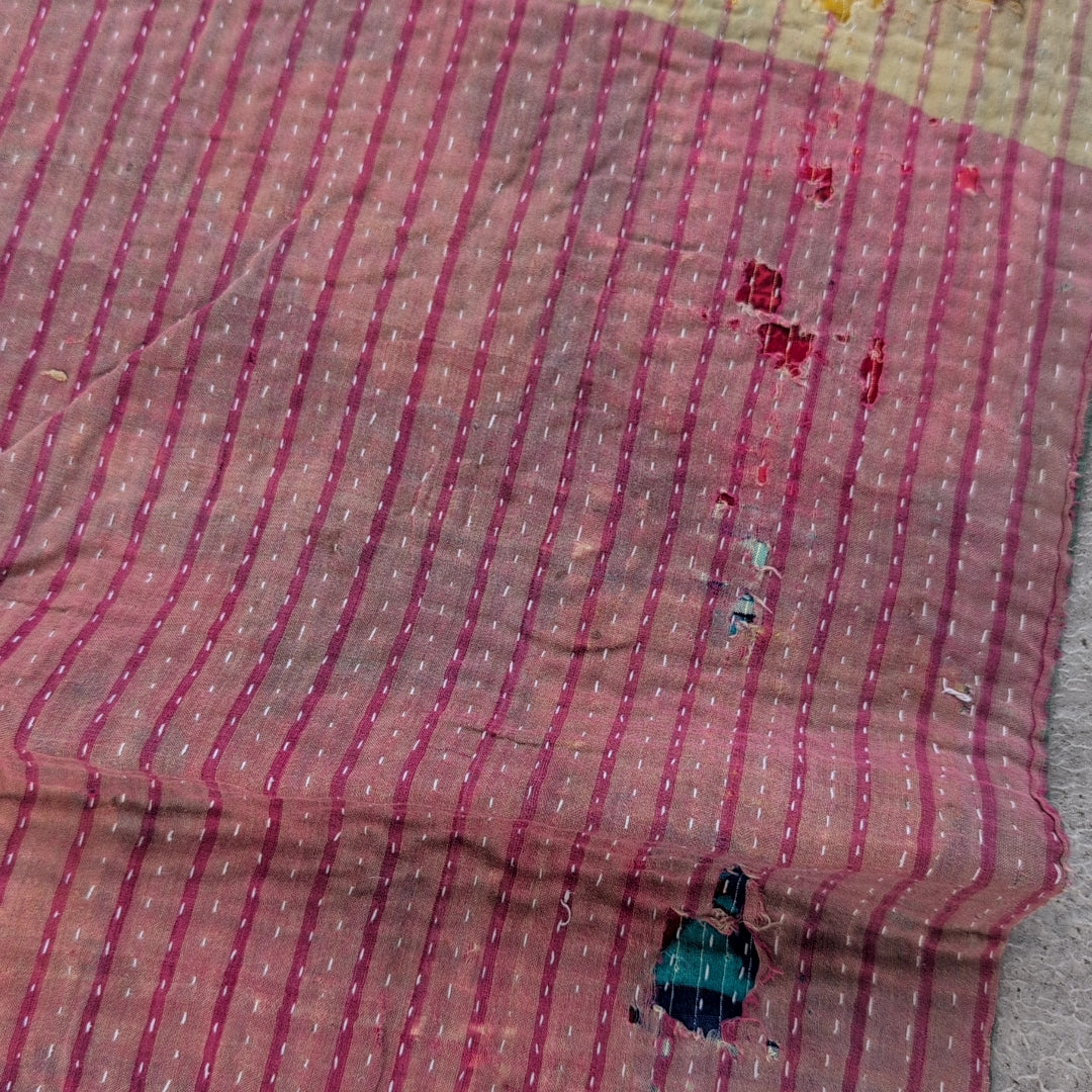 ヴィンテージカンタキルト ラリーキルト kantha ブランケット　生地 ［ヴィンテージグリーン］#1141