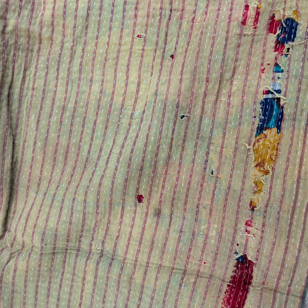 ヴィンテージカンタキルト ラリーキルト kantha ブランケット　生地 ［ヴィンテージグリーン］#1141