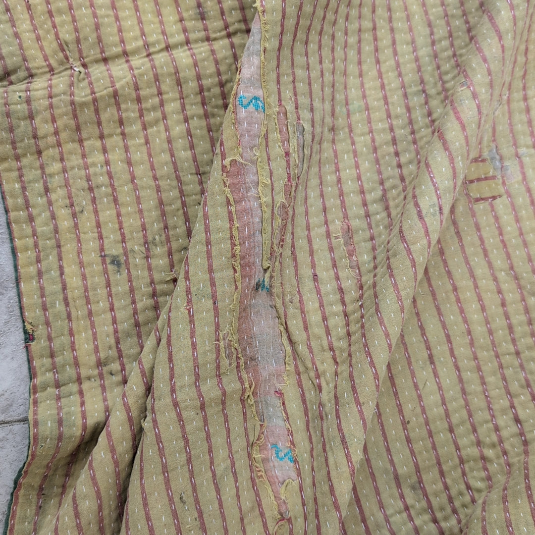 ヴィンテージカンタキルト ラリーキルト kantha ブランケット　生地 ［ヴィンテージグリーン］#1141
