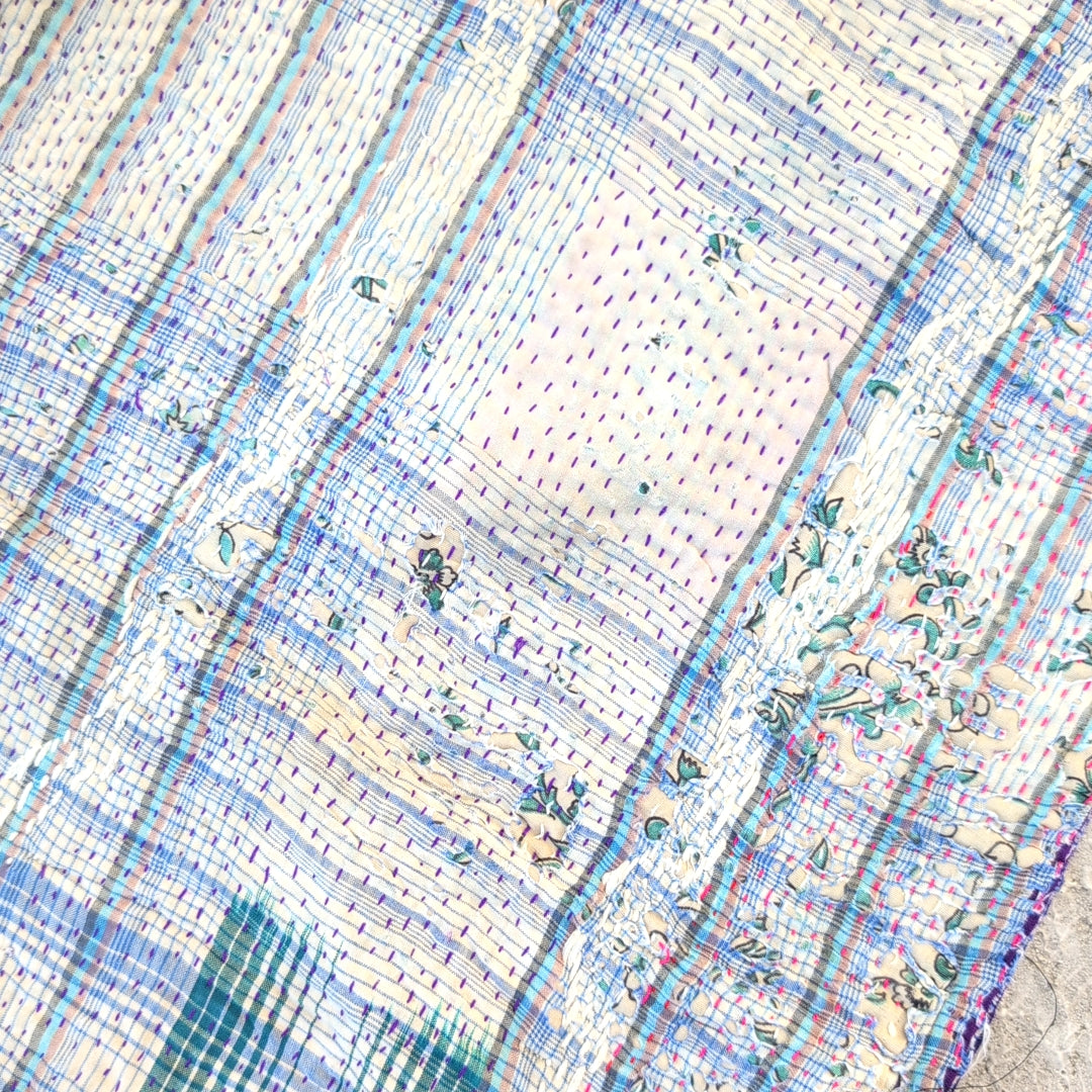 ヴィンテージカンタキルト ラリーキルト kantha ラグマット ［静寂ブルー］#1144