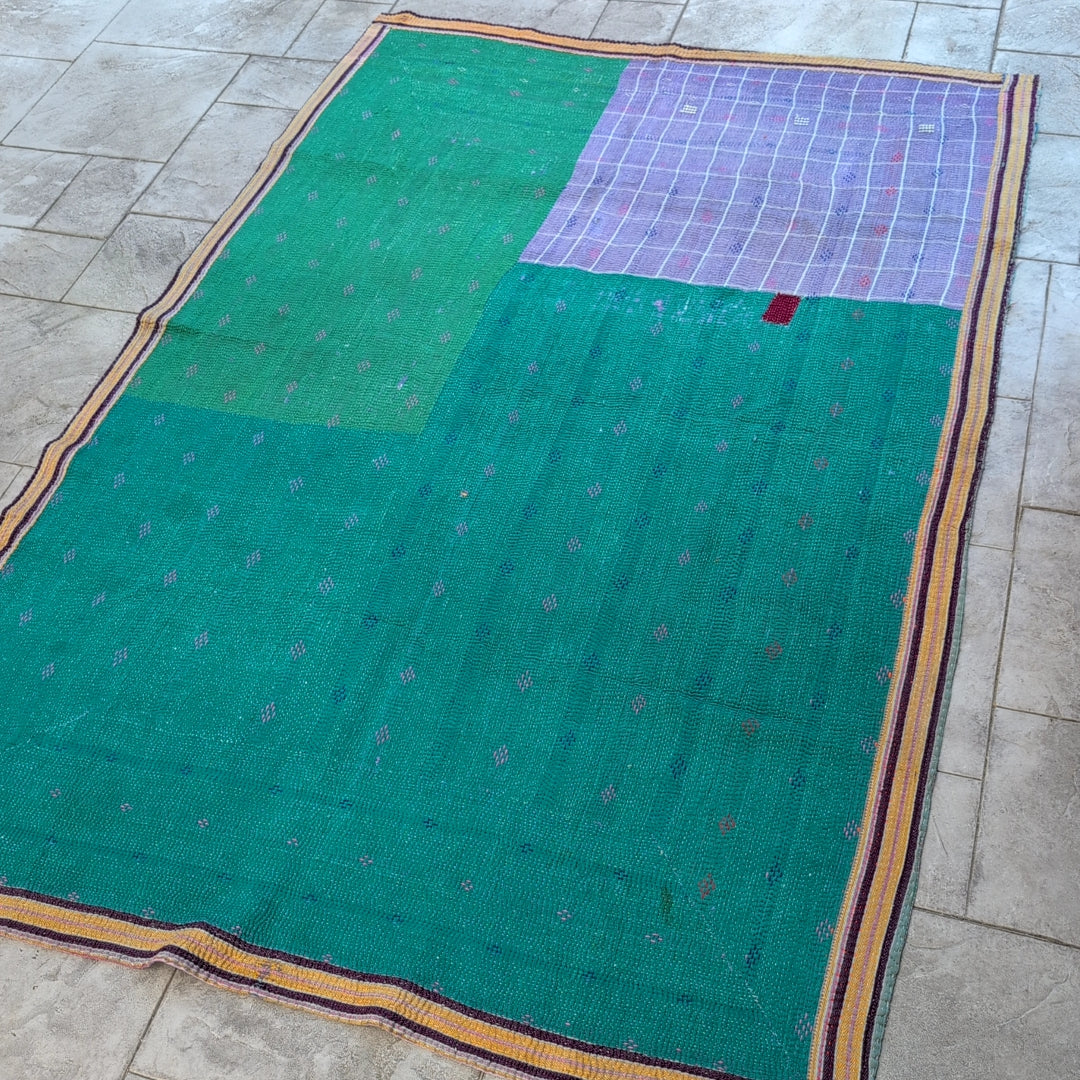 ヴィンテージカンタキルト ラリーキルト kantha ビンテージキルト 刺子布 ［雨上がりのあじさい］#1145