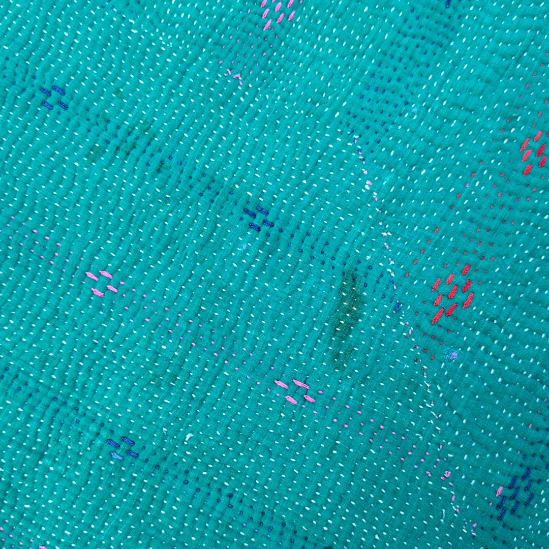 ヴィンテージカンタキルト ラリーキルト kantha ビンテージキルト 刺子布 ［雨上がりのあじさい］#1145