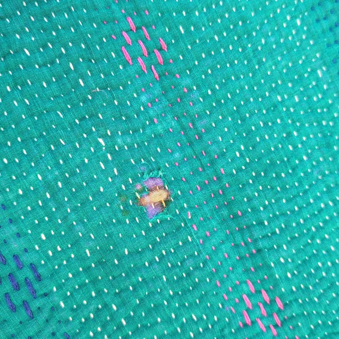 ヴィンテージカンタキルト ラリーキルト kantha ビンテージキルト 刺子布 ［雨上がりのあじさい］#1145