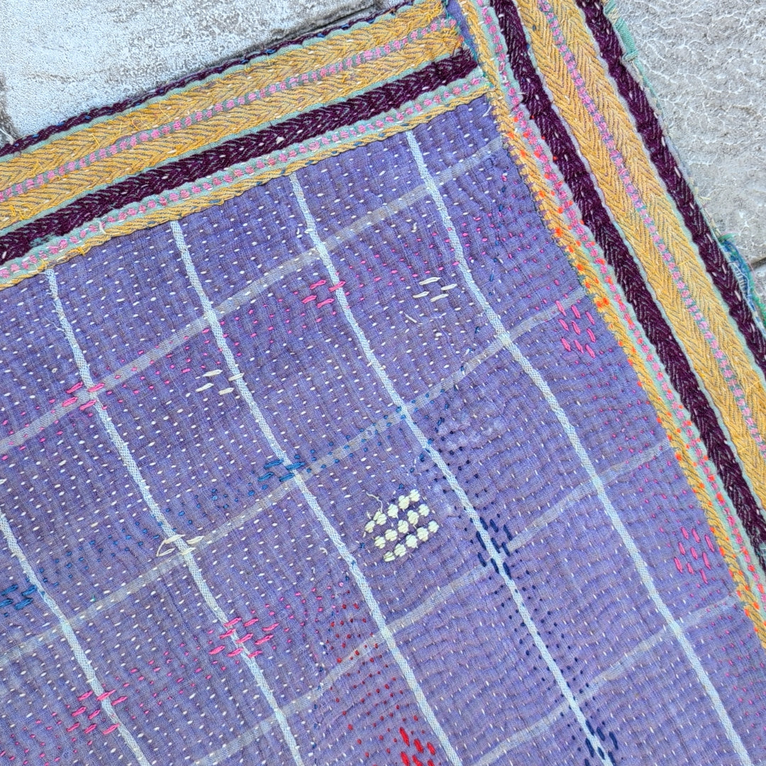ヴィンテージカンタキルト ラリーキルト kantha ビンテージキルト 刺子布 ［雨上がりのあじさい］#1145
