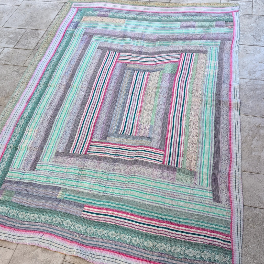 ヴィンテージカンタキルト ラリーキルト kantha ビンテージキルト 刺子布 ［雨上がりのあじさい］#1145