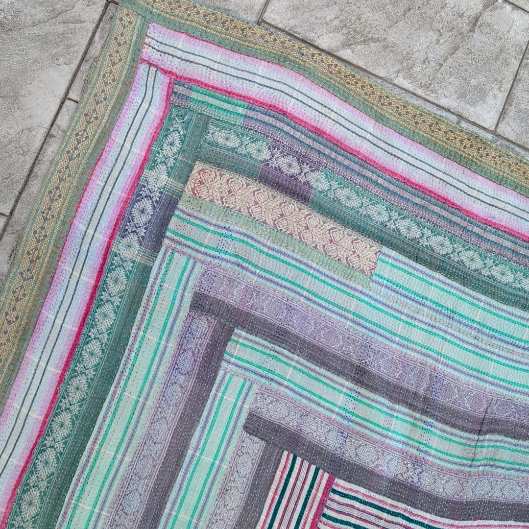 ヴィンテージカンタキルト ラリーキルト kantha ビンテージキルト 刺子布 ［雨上がりのあじさい］#1145