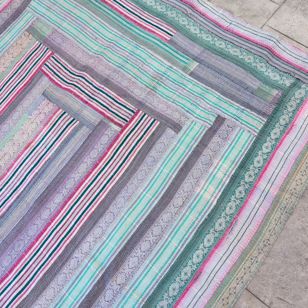 ヴィンテージカンタキルト ラリーキルト kantha ビンテージキルト 刺子布 ［雨上がりのあじさい］#1145