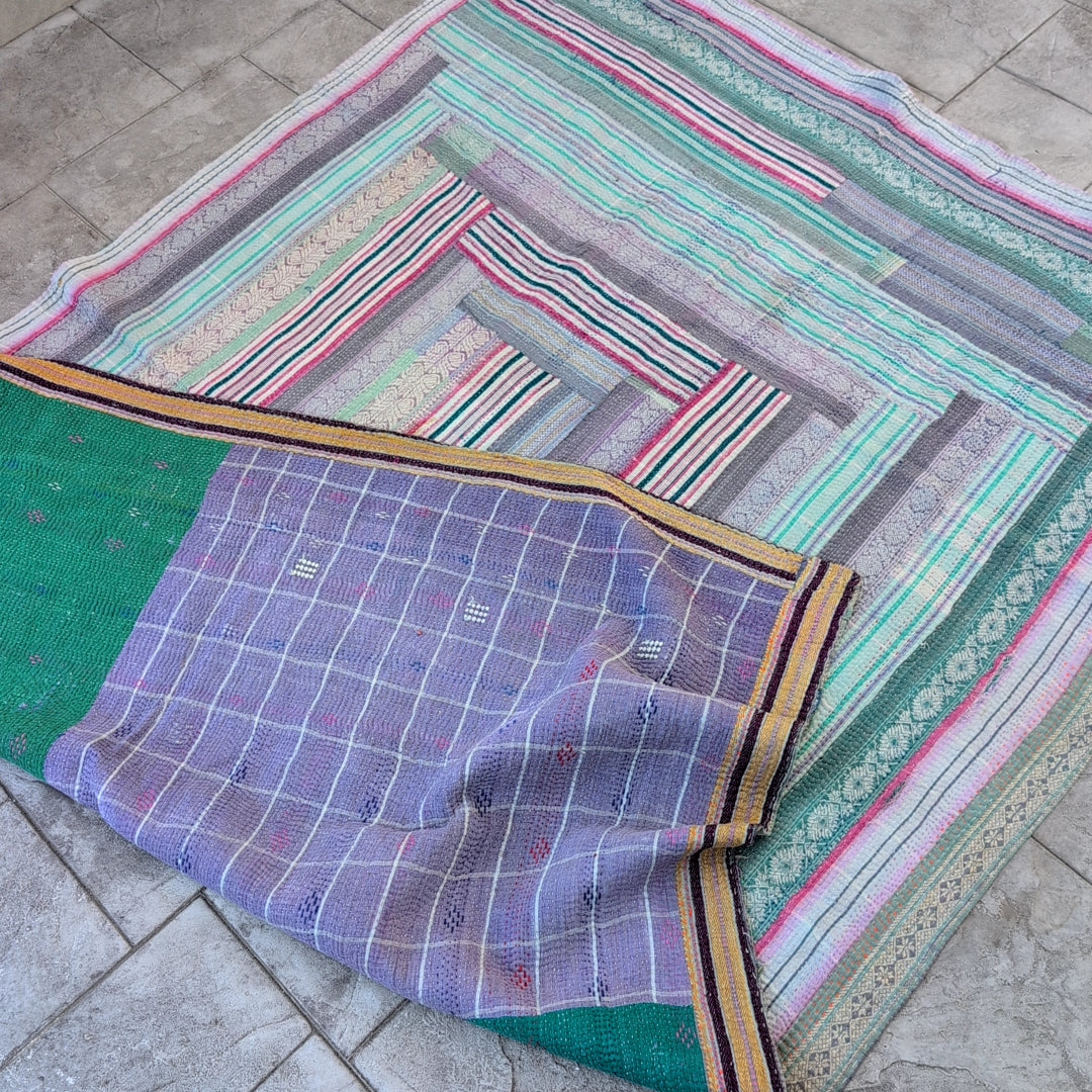 ヴィンテージカンタキルト ラリーキルト kantha ビンテージキルト 刺子布 ［雨上がりのあじさい］#1145