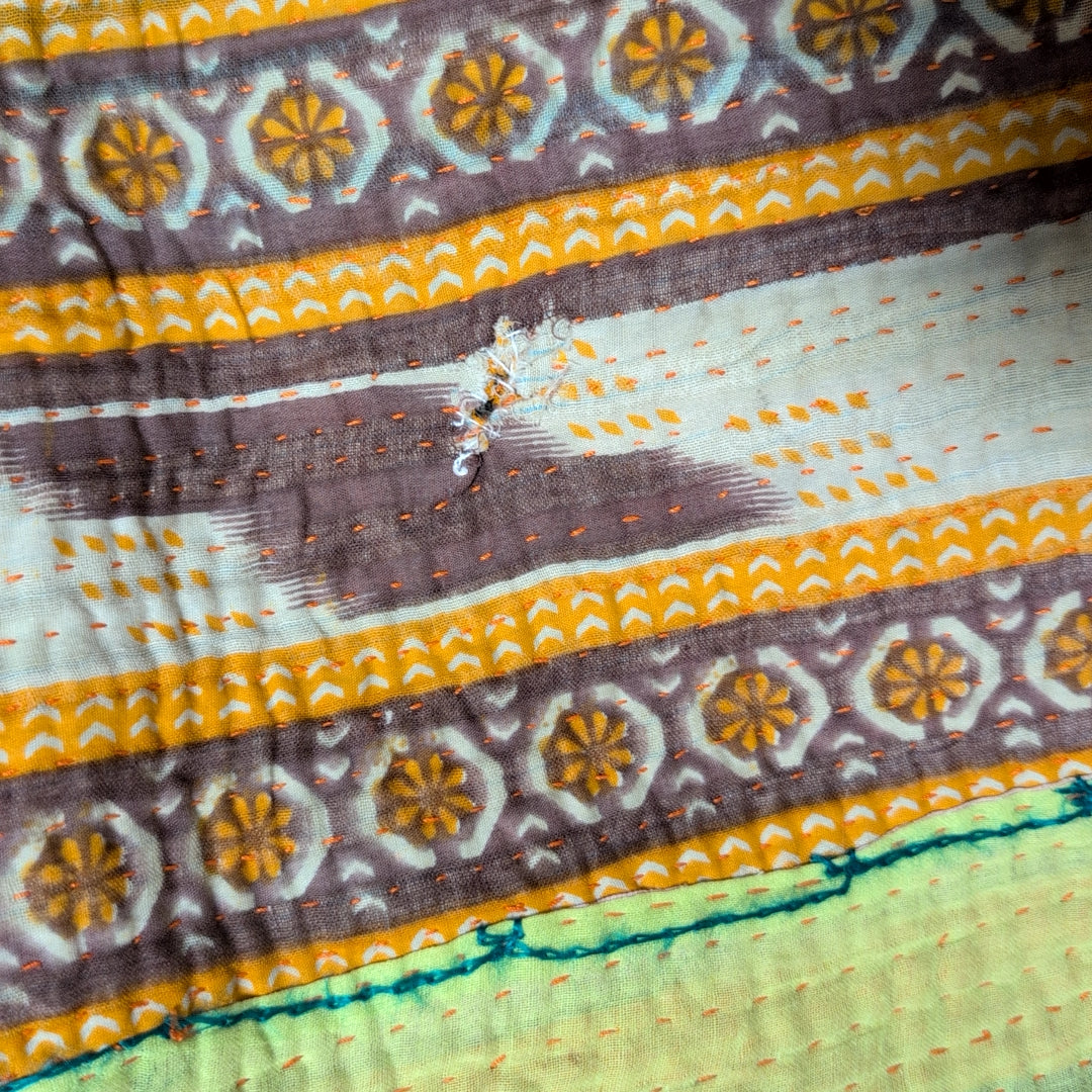 ヴィンテージカンタキルト ラリーキルト kantha マルチカバー ヴィンテージインテリア［サフランの記憶］#1150