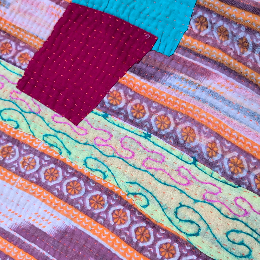 ヴィンテージカンタキルト ラリーキルト kantha マルチカバー ヴィンテージインテリア［サフランの記憶］#1150